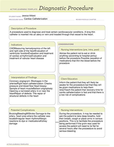 Ati Diagnostic Procedure Template Cardiac Catheterization