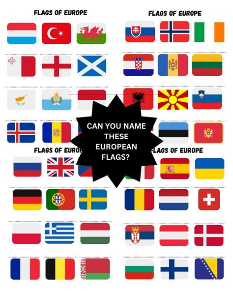 Flags of Europe Quiz Night Geography Quiz Europe - Etsy