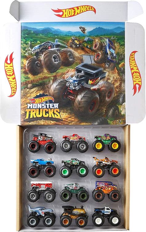 Hot Wheels Monster Trucks Set of 12 1:64 Scale Die-Cast Toy Trucks ...