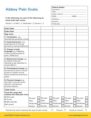 Fillable Online Abbey Pain Scale information sheet. Abbey Pain Scale ...