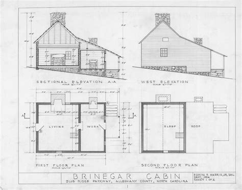 Cross section, west elevation, and floor plans, Brinegar House ...