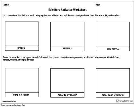 Epic Hero Activator Worksheet Раскадровка по emily