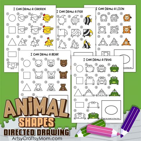 Animals Shapes Directed Drawing Guide for Kids - Artsy Craftsy Mom