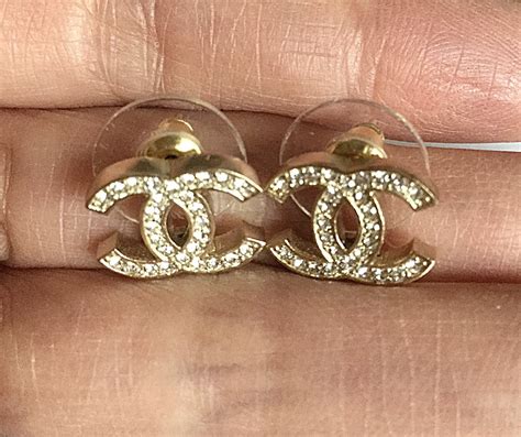 CHANEL Classic Mini CC Crystal Stud Gold Earrings Hallmark Authentic NIB