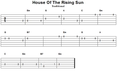 This page contains famous easy guitar tabs for, the house of the rising ...