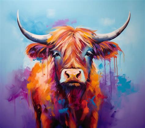 Premium AI Image | painting of a cow with horns and a long horn ...