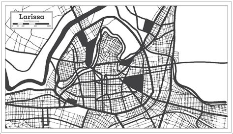 Larissa Greece City Map in Black and White Color in Retro Style ...