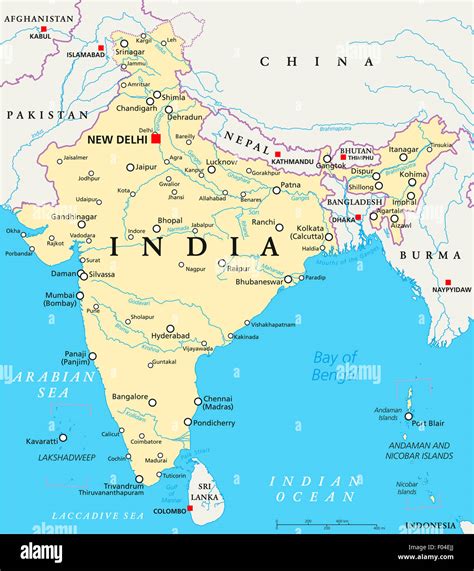 India political map with capital New Delhi, national borders Stock ...