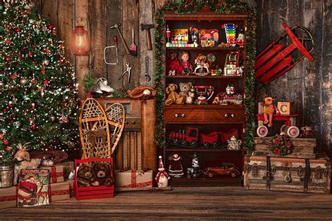 Christmas Backdrop Santas Workshop Xmas Photography Banner Vintage ...