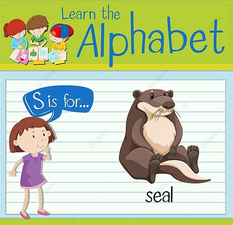 Flashcard Letter S Is For Seal Flashcard School Learning Vector ...