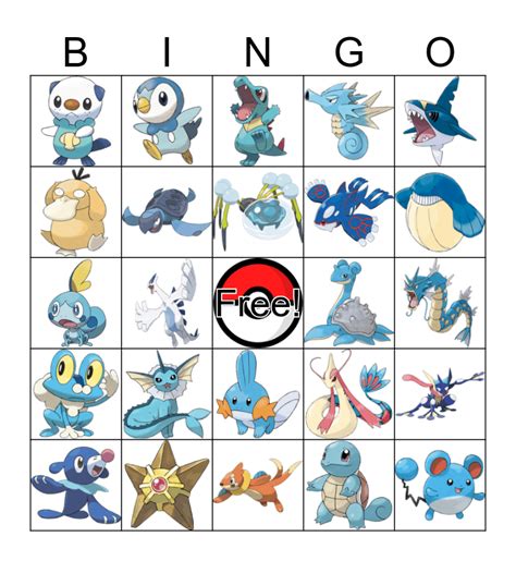 Water Type Pokemon Bingo Card