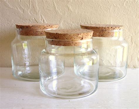 Three Matching Glass Apothecary Jars with Cork Lids by ShabbyNChic