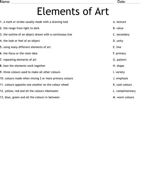 Elements Of Art Worksheet