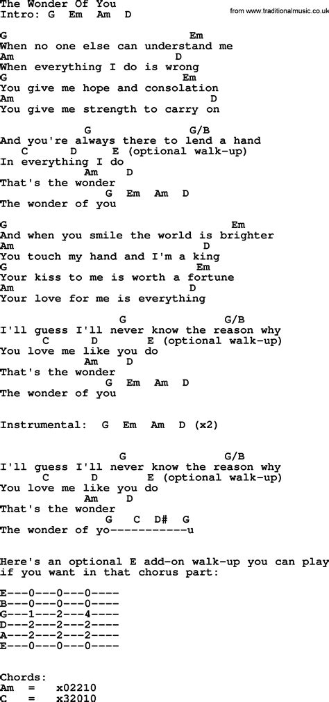 The Wonder Of You, by Elvis Presley - lyrics and chords