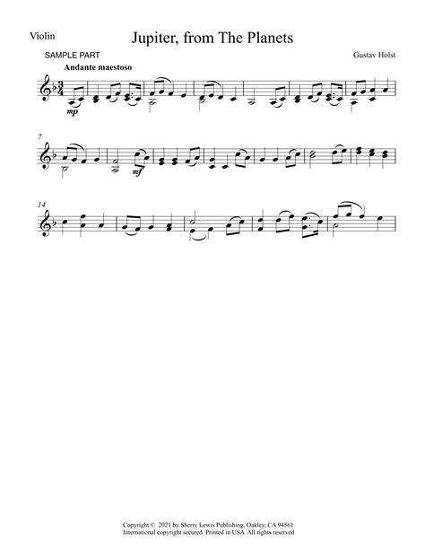 JUPITER from The Planets Violin Solo, Intermediate Level (arr. Sherry ...