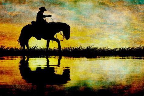 Sunset Cowboy On Horse Silhouette - bmp-extra