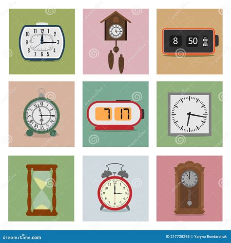 Set of Vintage Clocks. Retro Style with Texture Stock Vector ...