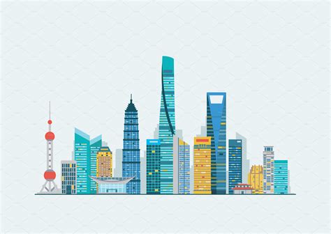 Shanghai skyline ~ Illustrations ~ Creative Market