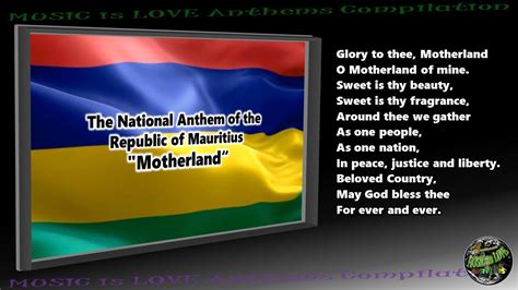 Mauritius National Anthem "Motherland" INSTRUMENTAL with lyrics - YouTube