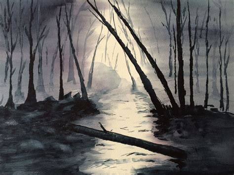 #watercolor #darkforest #moonlight #forest #light Shock And Awe, Knock ...