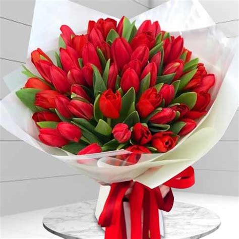 36 Red Tulip Bouquet - Valentine's Day Bouquet For Her Japan