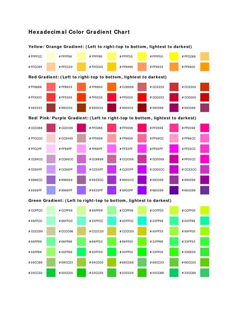 Printable Color Chart With Hex Values Color Chart Chart Reference Chart ...