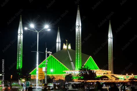 Faisal Mosque Islamabad night view on 14th August 2022 at Independance ...