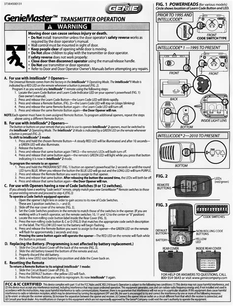 Garage Door Remote Programming Instructions