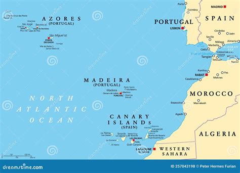 Azores, Madeira, and Canary Islands, Autonomous Regions, Political Map ...