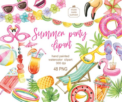 Summer Party Clipart Pool Party Clipart Beach Party Clipart - Etsy