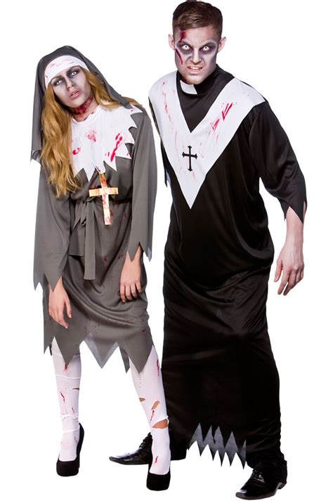 Scary Zombie Religious Adults Halloween Fancy Dress Priest Nun Costume ...