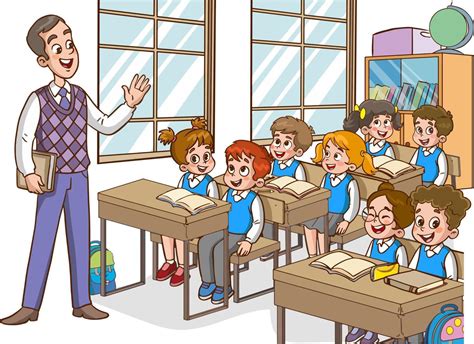 Illustration with kids and teacher in a classroom. Education ...