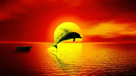 Download wallpaper 3840x2160 dolphin, dispersion, sunset, seascape, art ...