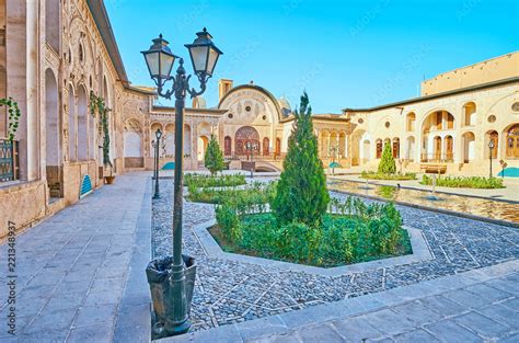 The courtyard in Persian architecture, Kashan, Iran Stock Photo | Adobe ...