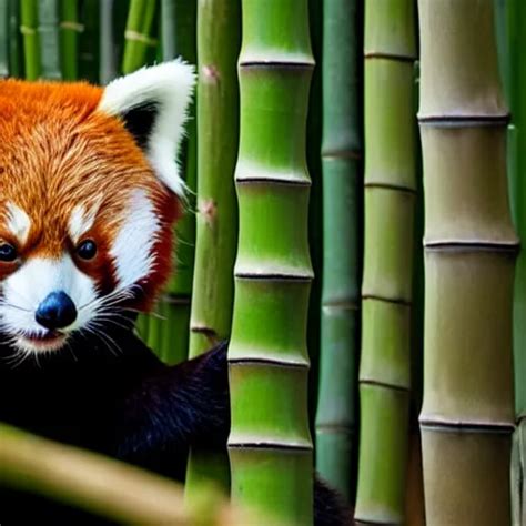 beautiful red panda playing in bamboo forest | Stable Diffusion