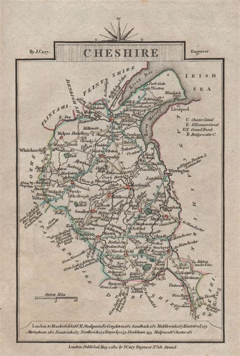 CHESHIRE by John CARY. Miniature antique county map. Original colour 1812