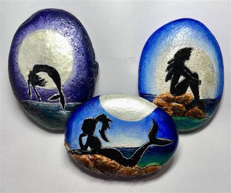 Mermaid painted rocks by me with textured rocks on real rock | Mermaid ...