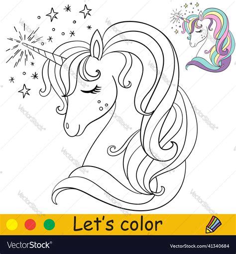 Coloring with template beautiful unicorn head Vector Image