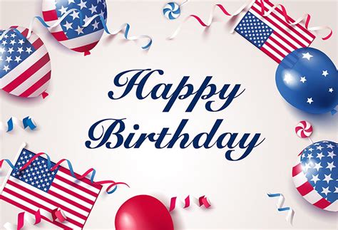 an american birthday card with balloons and confetti