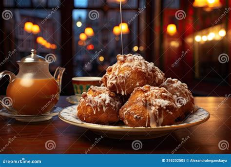 Dutch Oliebollen with Raisins in Powdered Sugar Stock Illustration ...