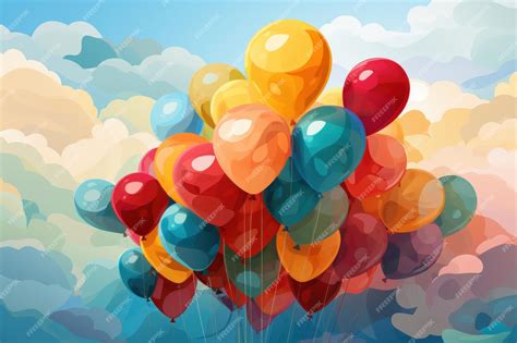 Premium AI Image | A digital art of colorful balloons in the sky Blue sky