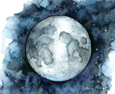 Watercolor Painting Moon Painting Moon Print Moon Phase | Etsy