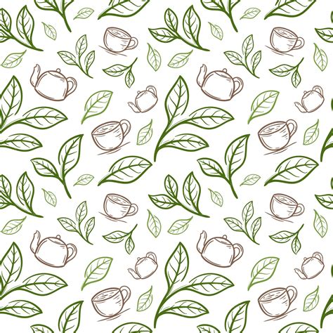 Premium Vector | Tea leaf with cup seamless pattern