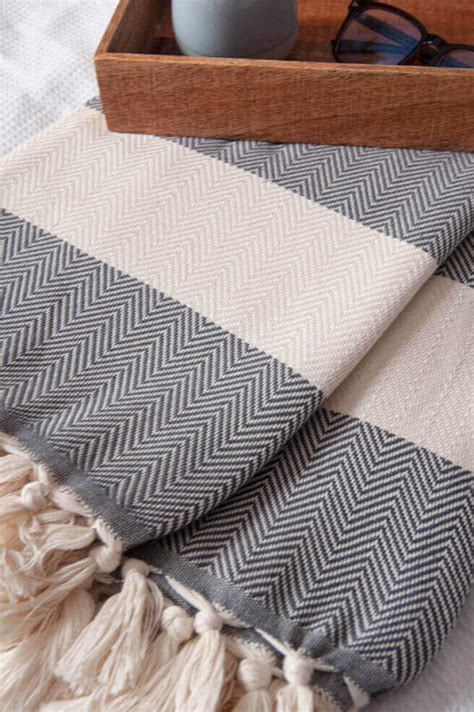 Dark Grey Herringbone Throw - Hamam Square