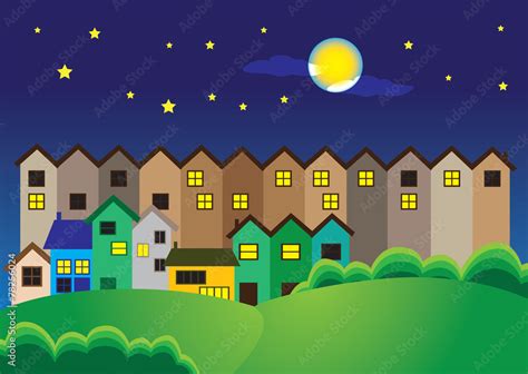 Town Night Scene Vector Cartoon Illustration Stock Vector | Adobe Stock