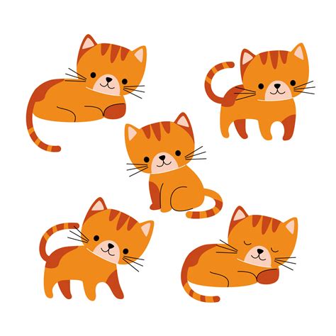 Set Of Cute Cartoon Ginger Cat With Various Emotions Cartoon Cat | The ...