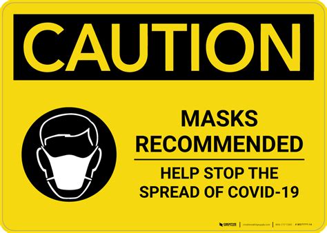 Caution: Masks Recommended COVID-19 with Icon Landscape - Wall Sign ...