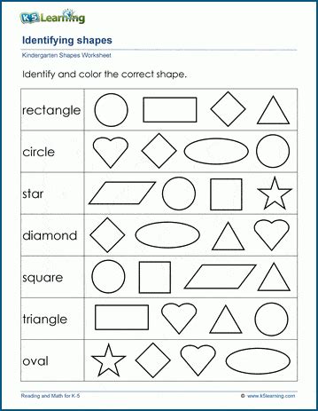 Identifying 2-Dimensional Shapes Worksheets | K5 Learning