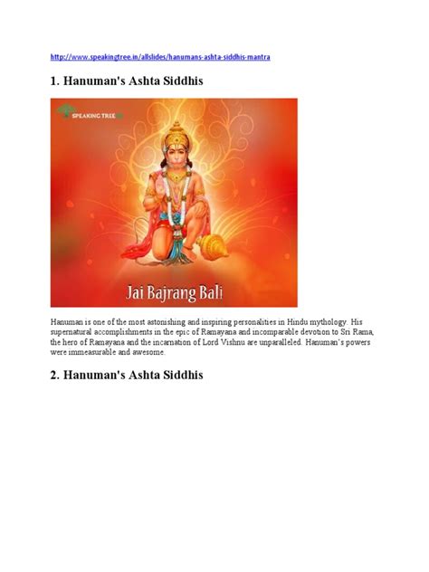 HANUMAN Ashta Siddhi Mantra | PDF | Sita | Ramayana