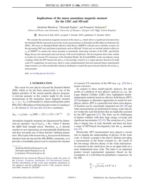 (PDF) Implications of the muon anomalous magnetic moment for the LHC ...